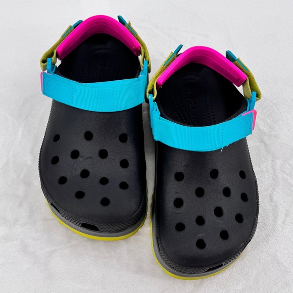 Crocs Classic All Terrain Hiker Clogs in black with multi-color straps M5 W7 - Picture 1 of 8